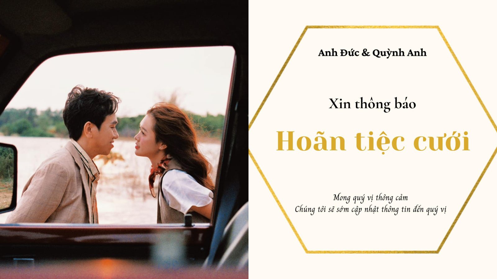 Diễn viên Anh Đức và vợ kém 12 tuổi thông báo hoãn cưới